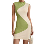 Women's Color Block Patchwork Mini Dress – Trendy Contrast Bodycon Party Dress - Image 5