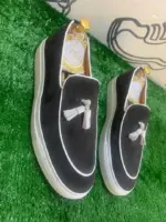 Black Suede Tassel Loafer Sneakers - Luxury Slip-On Platform Shoes for Men