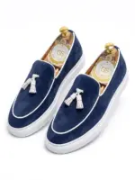 Black Suede Tassel Loafer Sneakers - Luxury Slip-On Platform Shoes for Men - Image 5