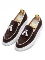 Black Suede Tassel Loafer Sneakers - Luxury Slip-On Platform Shoes for Men - Image 3