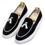 Black Suede Tassel Loafer Sneakers - Luxury Slip-On Platform Shoes for Men