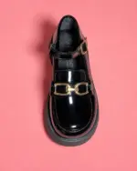 Girls Black Brogue School Shoes - Classic Oxford Style Flats for Kids - Image 2